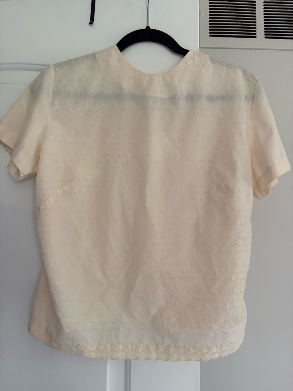 Vintage Miss H Cream Short-Sleeve Women’s Top with buttons down the back